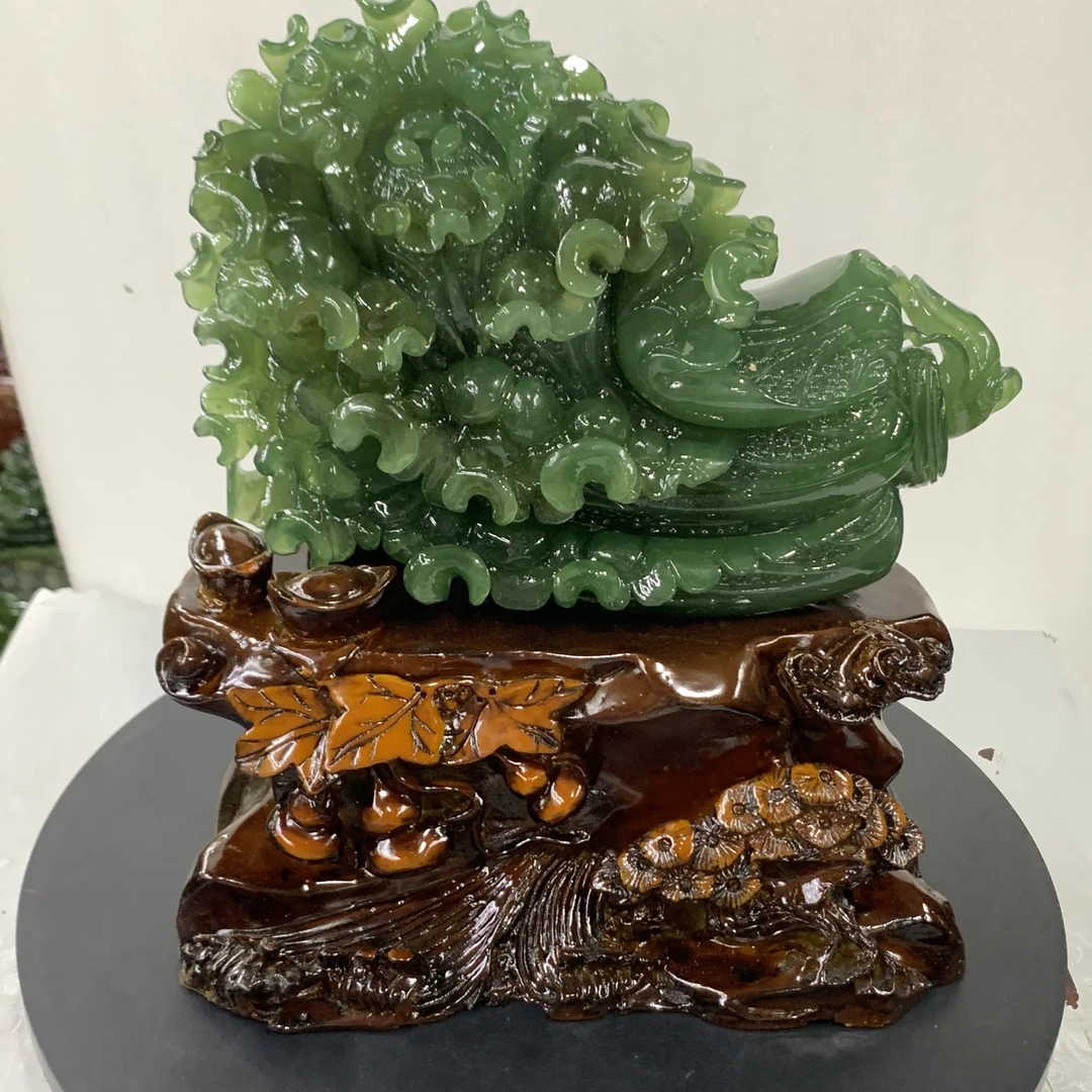 天然岫玉蛇纹石玉白菜  百财聚来