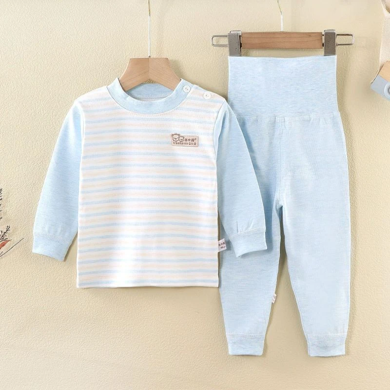 婴儿A类秋衣秋裤套装宝宝高腰护肚裤男女儿童打底内衣裤套装春秋