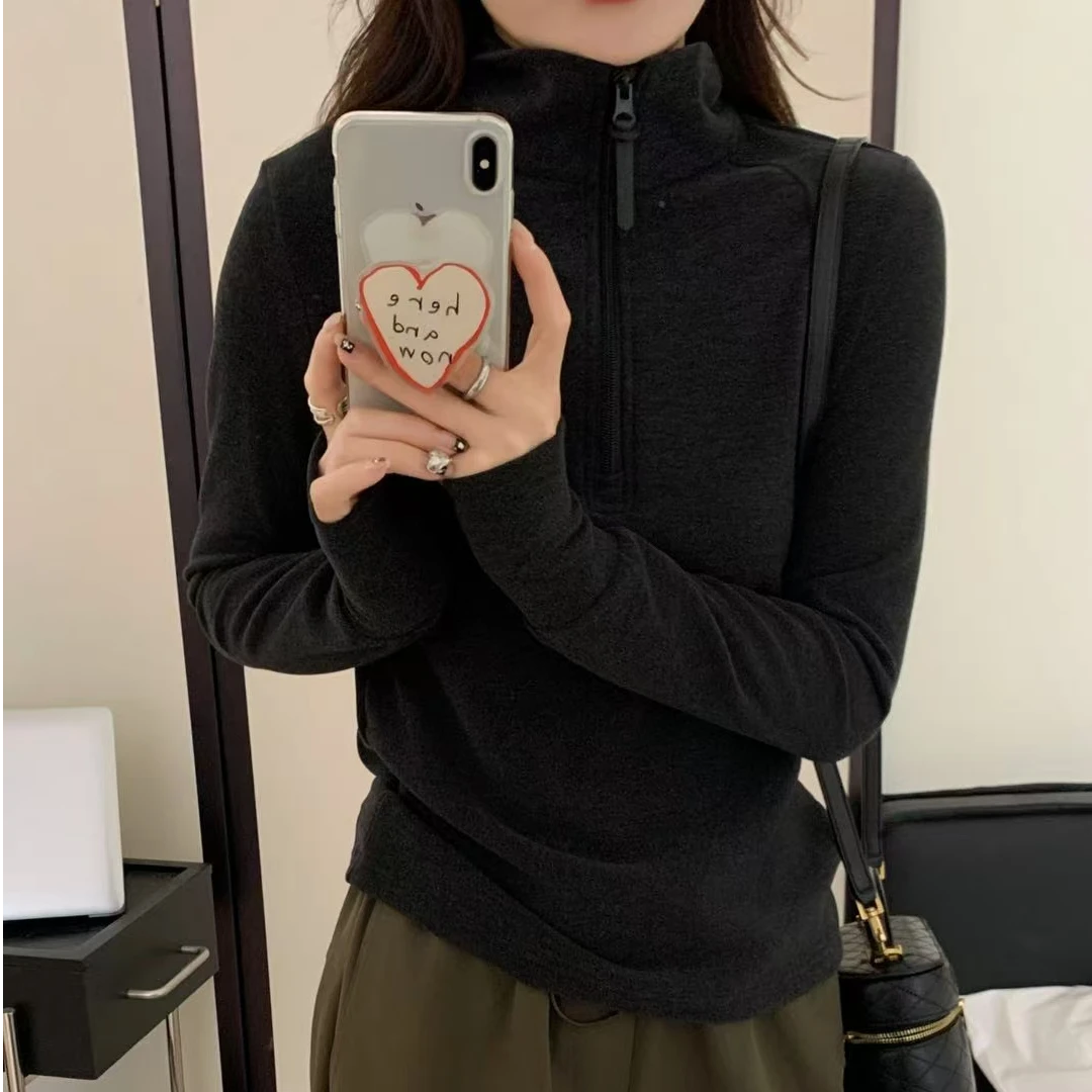 秋冬发热纤维半拉链打底衫长袖百搭休闲女士上衣