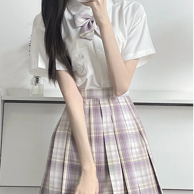 【冰淇淋与鲸】原创JK制服【嫦娥】温柔系不良紫格裙夏款日系套装