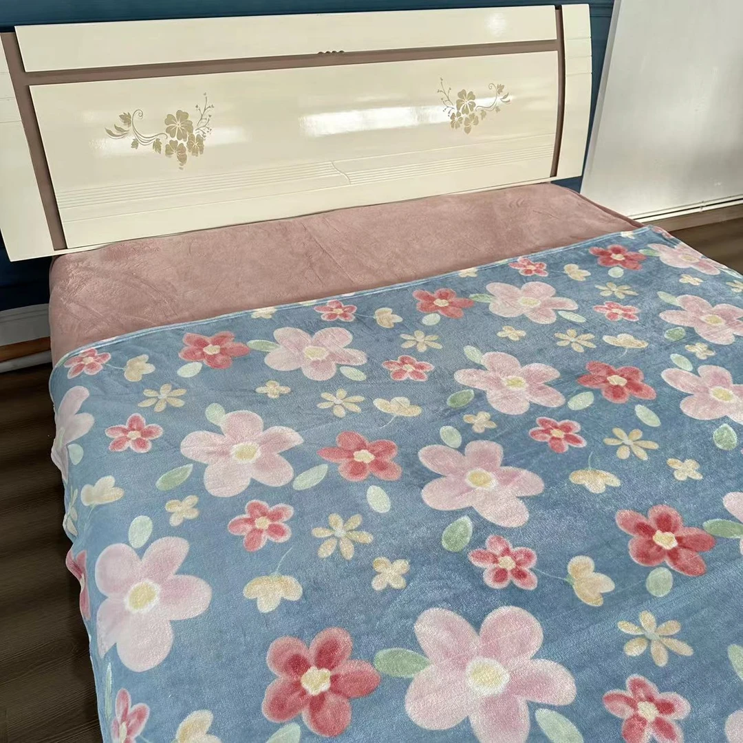 牛奶绒床单  蓝色花150*200简约保暖多功能高奢奶绒印花 双面