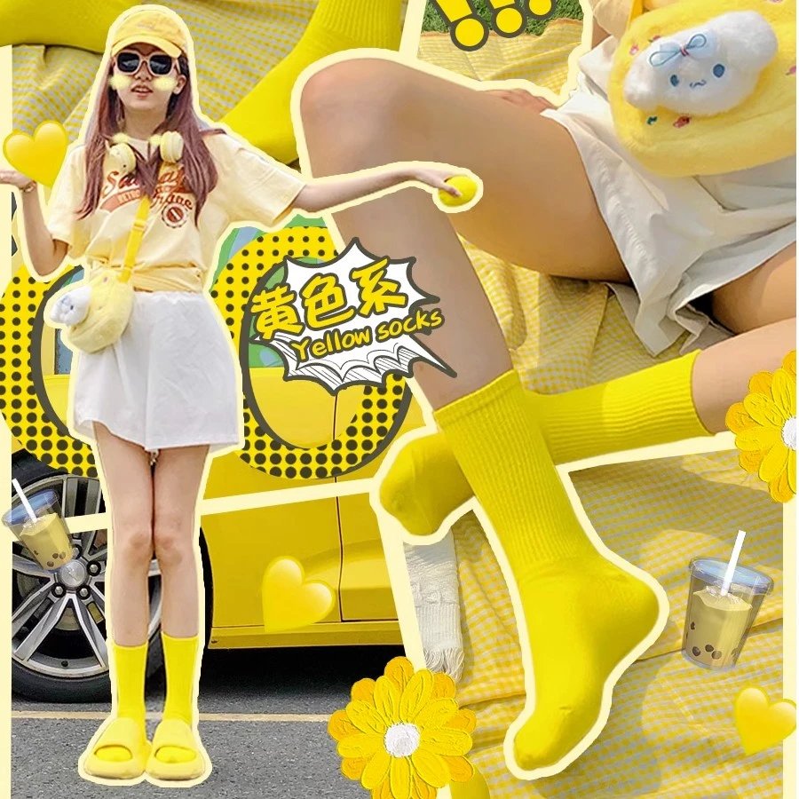 多巴胺袜子女夏季薄款中筒袜ins潮彩色日系网红少女长袜夏天棉袜