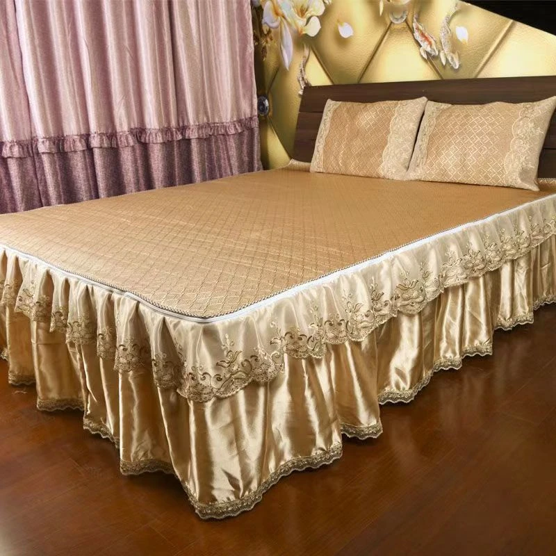 防滑夏季席三件套床裙款凉席1.5m/1.8米床罩式折叠冰丝咖啡色床上