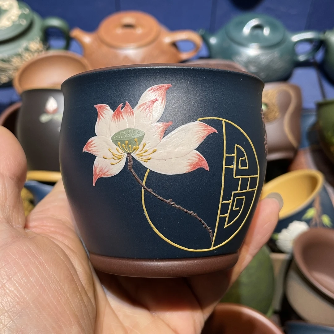 宜兴原矿紫砂全手工变色莲花荷花主人杯坭香茶杯160毫升紫砂杯