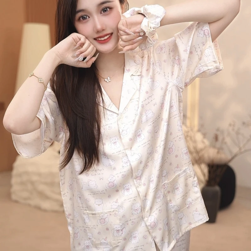 【甜品小猫】睡衣女套装夏季短袖舒适亲肤柔软透气甜美印花女款