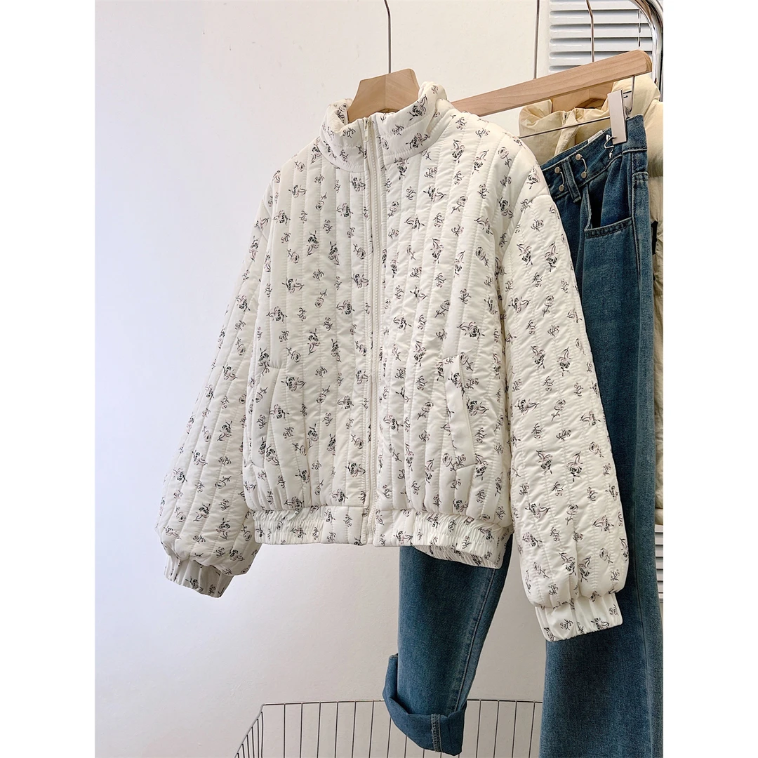 实拍~秋冬季新款韩国官网乖巧的碎花小棉袄~ 立领温暖减龄短外套