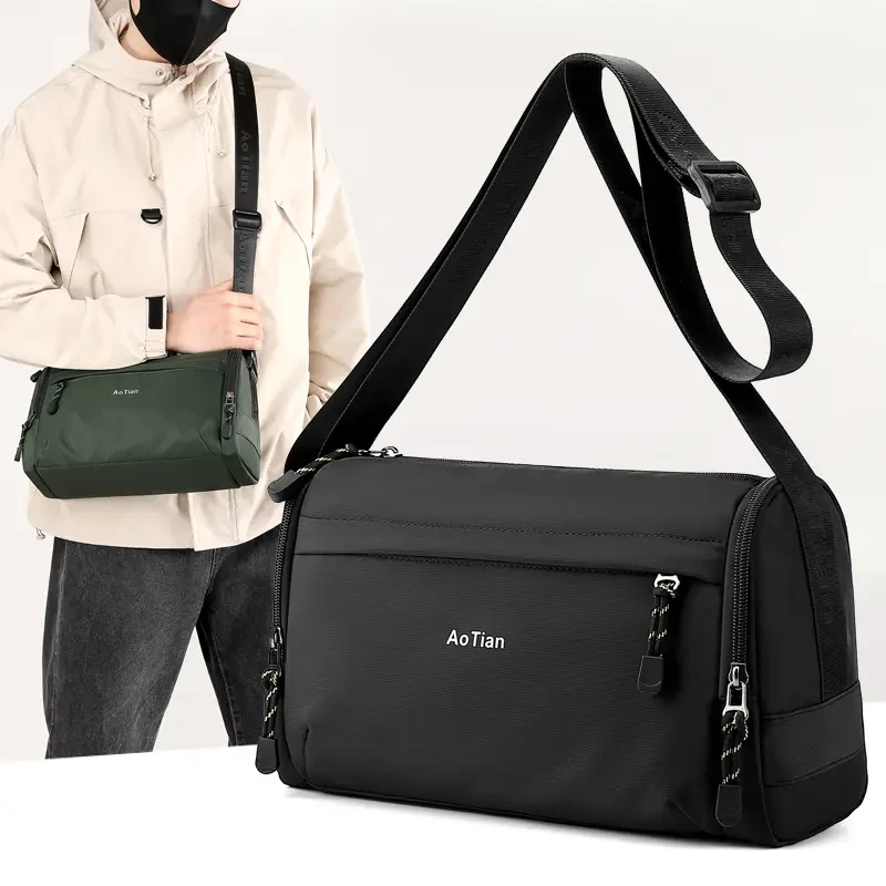 秋冬新款休闲男士枕头包桶包单肩斜挎包简约潮流男包大小号旅行包