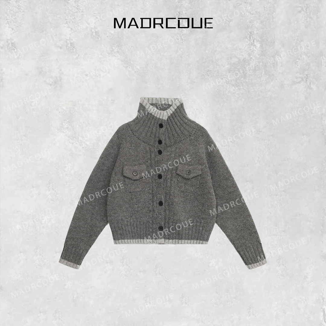 MADRCOUE 江奇怪 撞色针织毛衣开衫秋冬设计感气质上衣 JJNN001