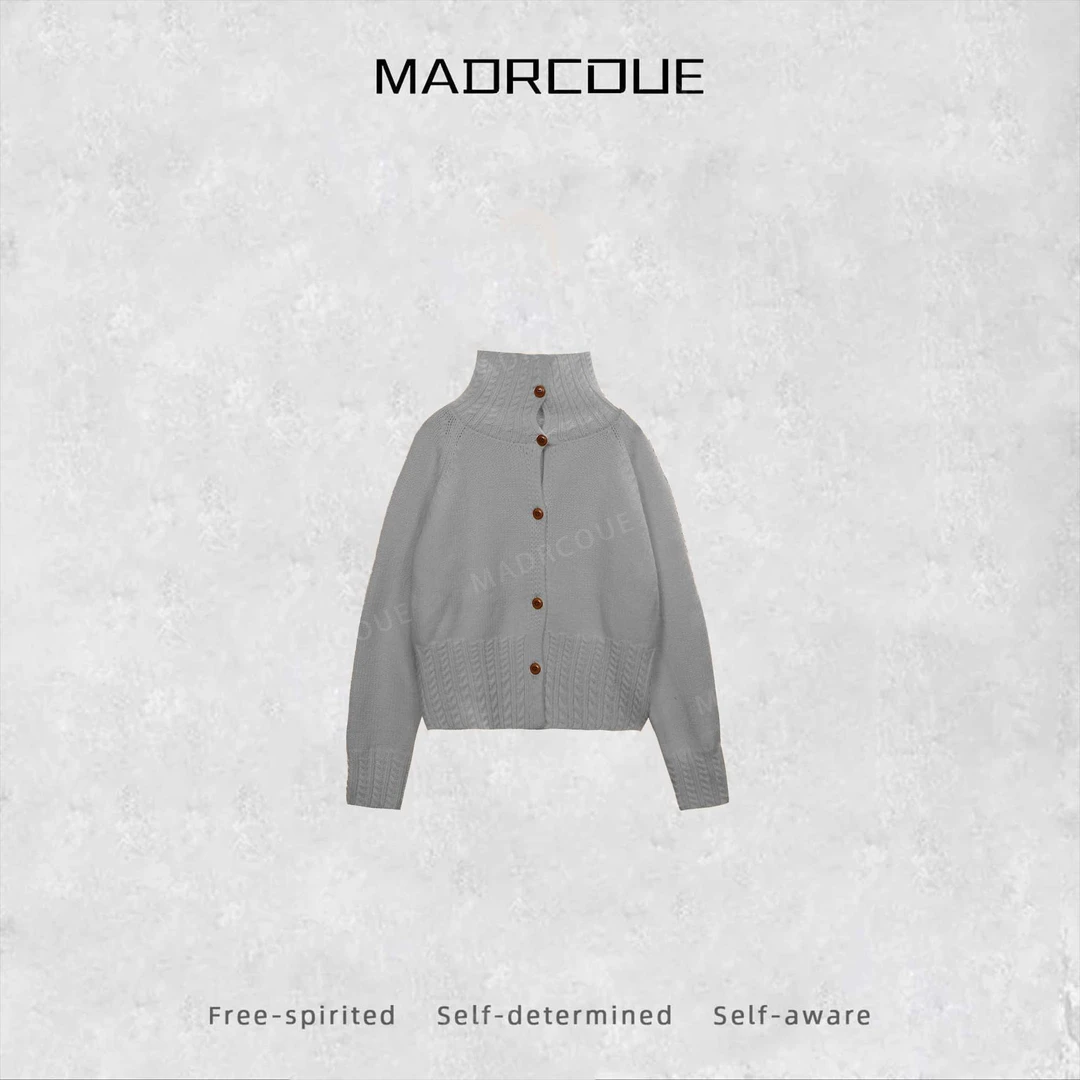 MADRCOUE 江奇怪 小麻花高领设计感开衫毛衣宽松显瘦上衣JJ207285