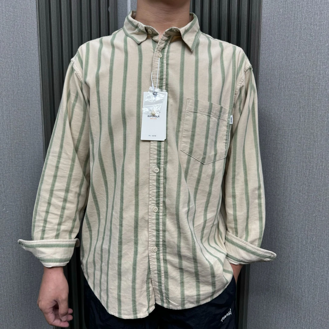 撤柜款！春秋季男女情侣竖条纹灯芯绒宽松落肩休闲衬衫