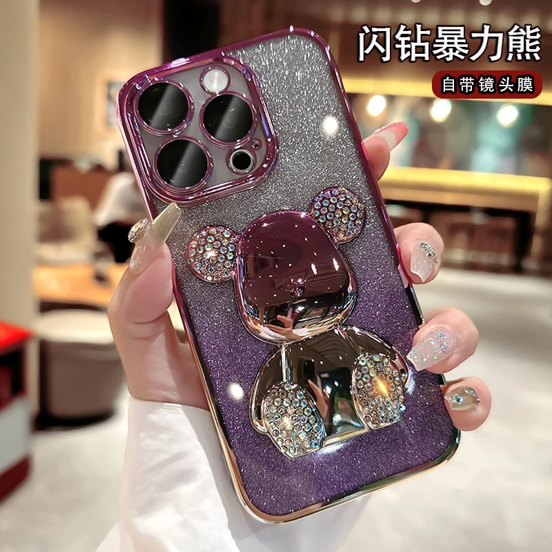苹果15promax手机壳带镜头膜14pro女网红暴力熊创意iPhone13潮牌