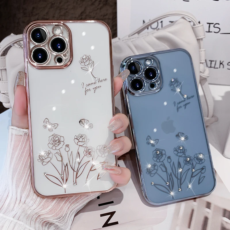 【苹果】iphone13 水钻花朵 透明全包防摔 保护壳