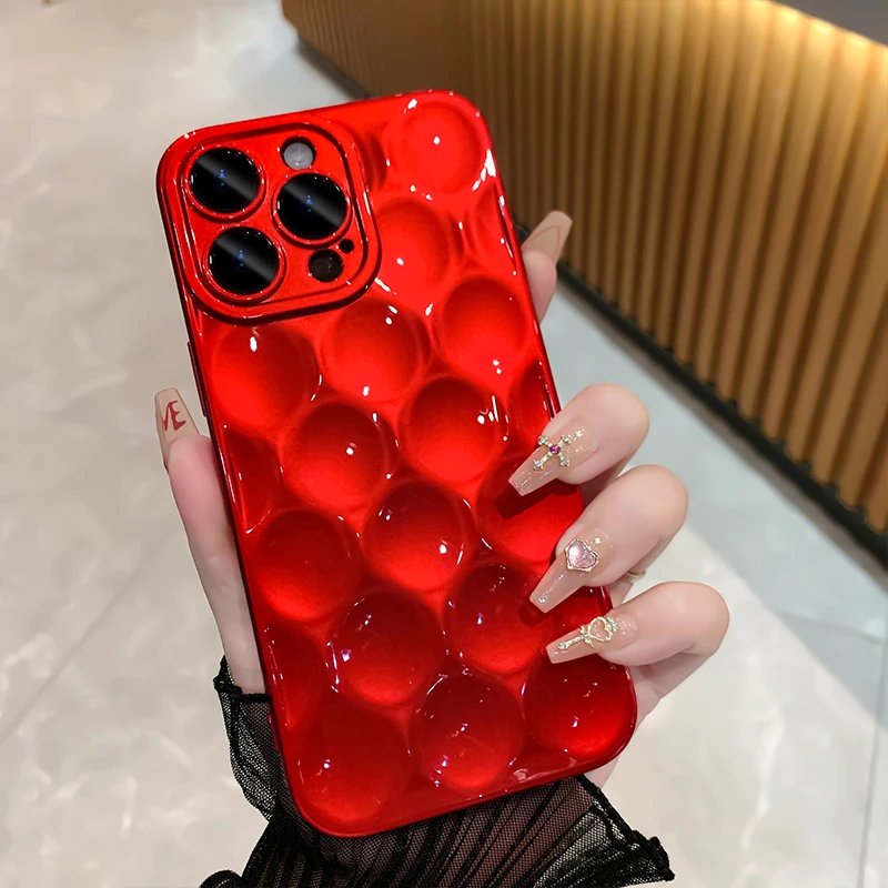 【苹果】iphone13/14 红色波点凹陷电镀壳 全包防摔壳