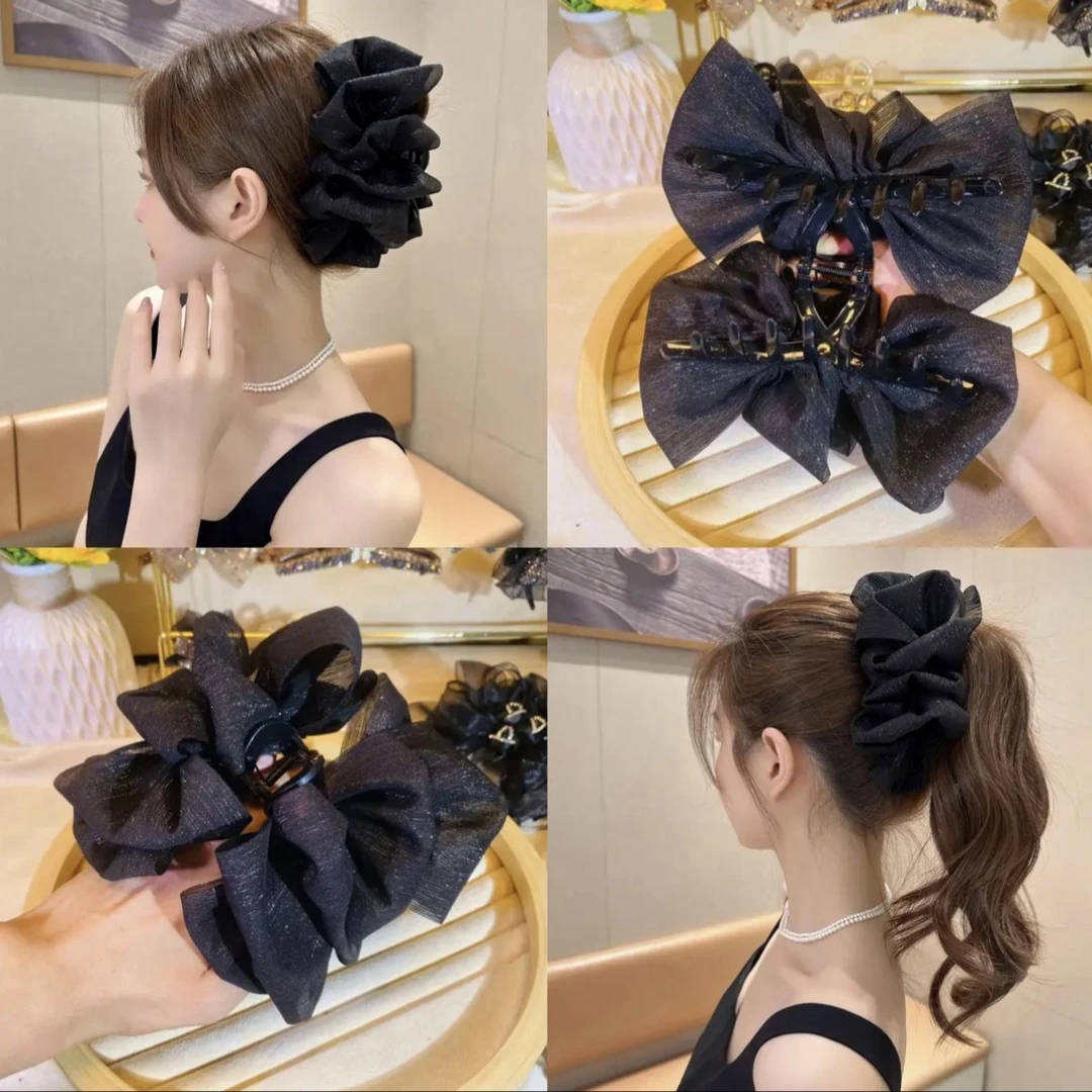 【新疆包邮】蝴蝶结云朵高级感花朵蓬松显发量欧根纱鲨鱼夹后脑勺