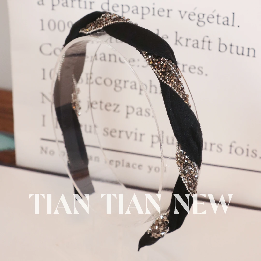 A307新款水钻黑色发箍头箍压发卡发捆头饰高级感洋气时尚外出百搭