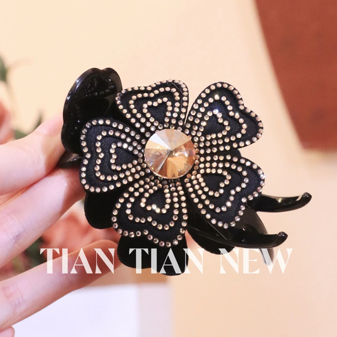 A234高马尾固定神器夹子头饰满钻抓夹花朵发夹女丸子头发饰