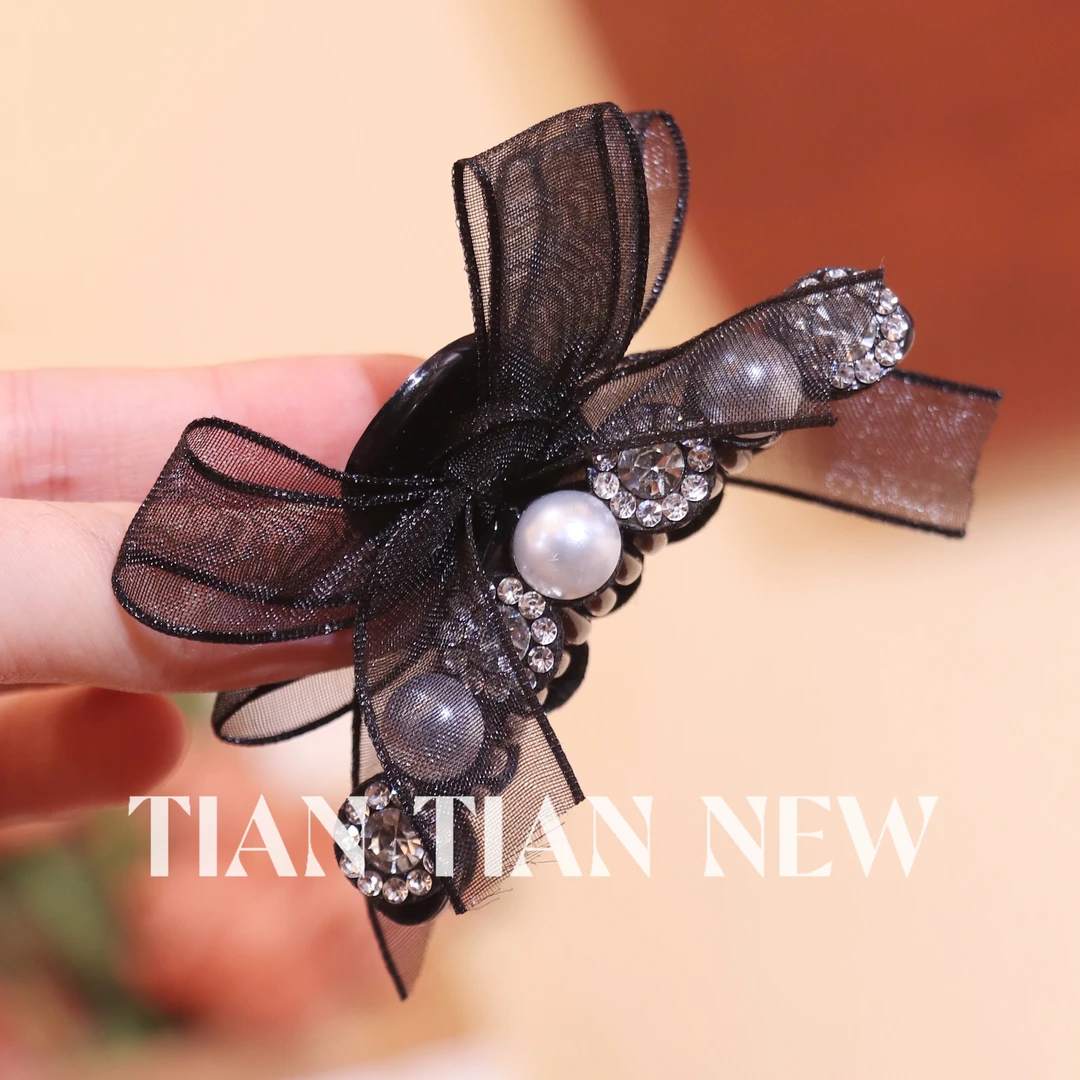 A245公主头网纱蝴蝶结小抓夹女气质灵动精灵耳侧边夹精致鲨鱼夹