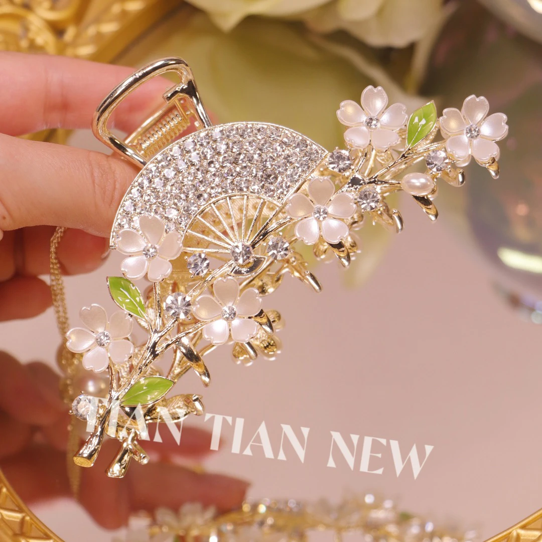 【Tiantian】美人扇轻奢国风重工精致超仙抓夹A074