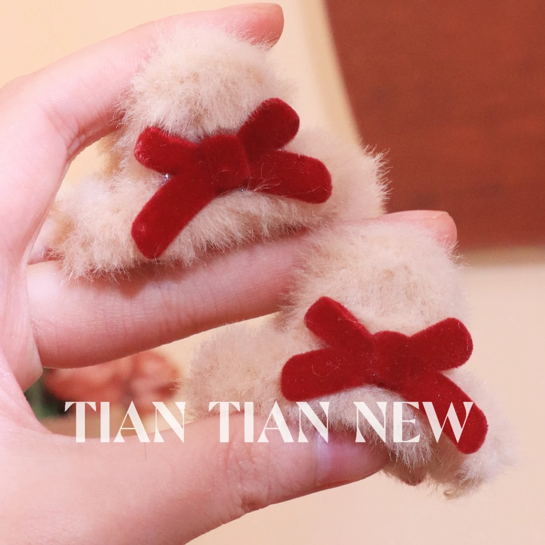 A089（两个装）秋冬可爱蝴蝶结发夹甜美百搭公主刘海侧边毛绒小抓夹