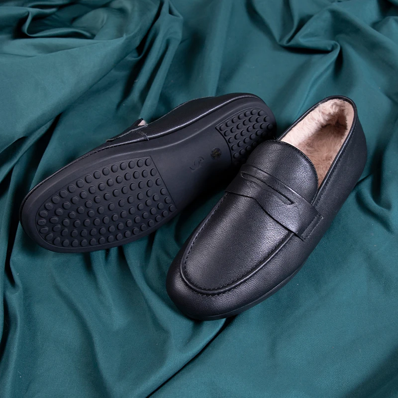 冬季男士小码皮鞋加绒36码豆豆鞋高档新款保暖棉鞋大棉冬季皮鞋