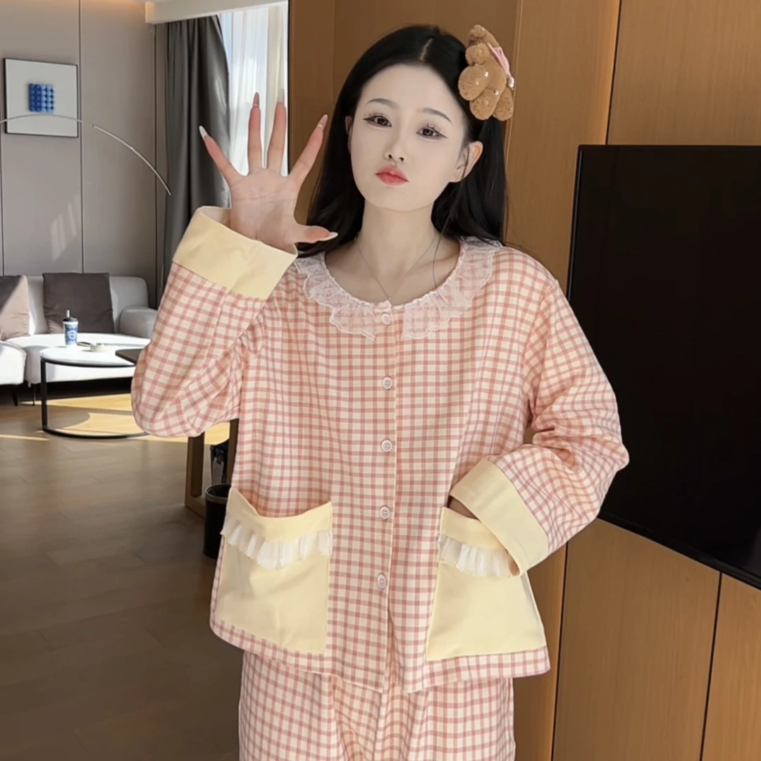 秋季气质亲肤柔软透气保暖女款睡衣棉长袖家居服可外穿温柔