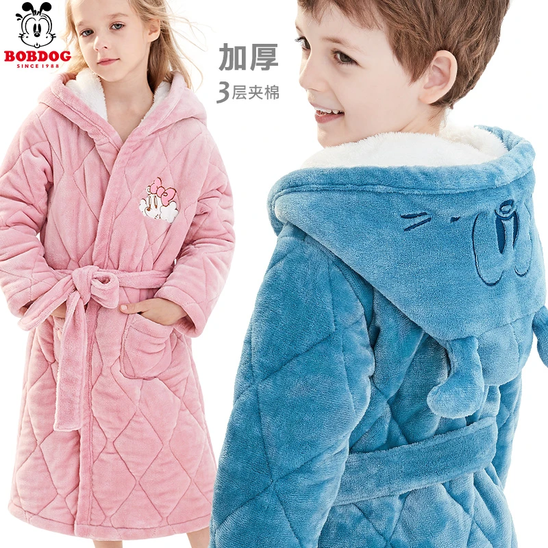 儿童浴袍法兰绒秋冬男童睡衣女童睡袍珊瑚绒宝宝家居服加厚冬季