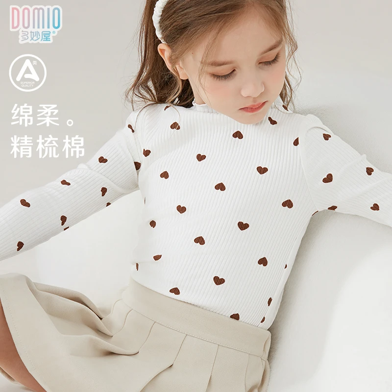女童长袖T恤秋冬儿童打底衫2025新款大童半高领加绒上衣白色童装