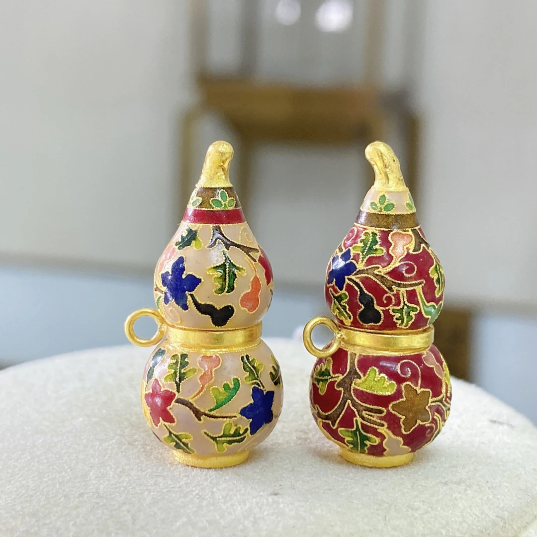 足金国金烧蓝葫芦吊坠