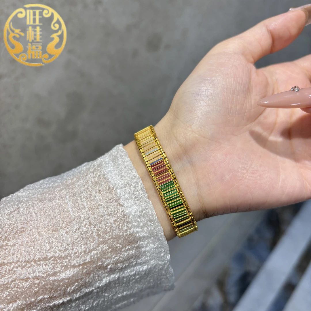 旺桂福传承足金彩虹多巴胺高温烧蓝手链28.05克适合14-16手围