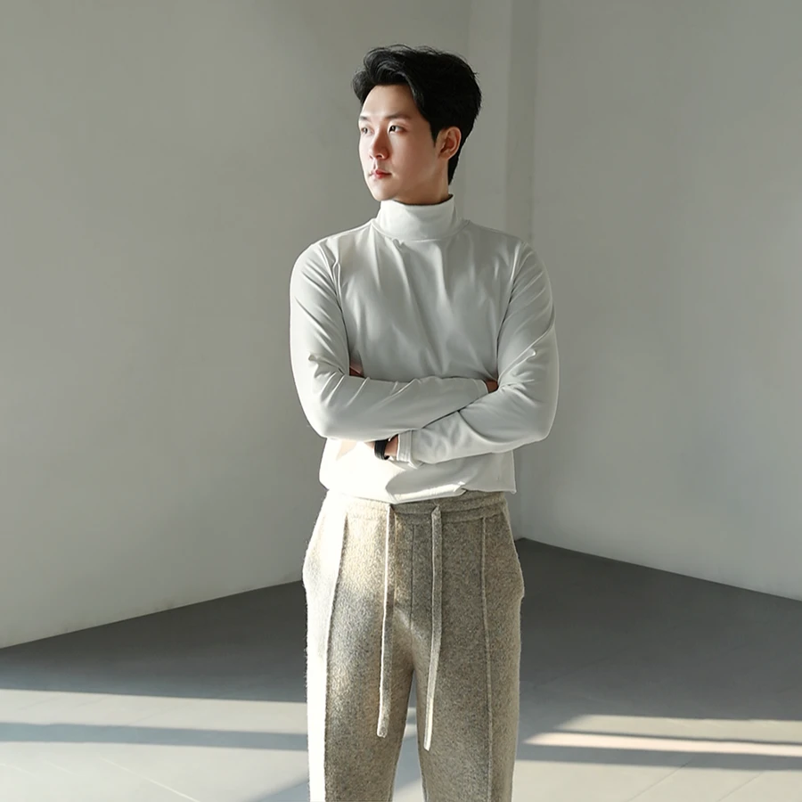 SWALENCOL小帆船半高领长袖T恤cleanfit情侣款秋冬新款磨毛打底衫