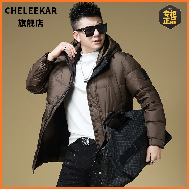【专柜品质CHELEEKAR】轻奢羽绒服男中长款款男白鸭绒潮牌加厚2024