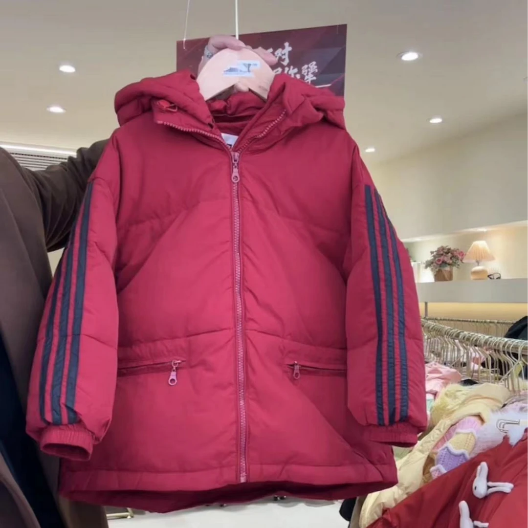 Y-N460【阿楠家甄选】女童羽绒服红色时尚拼条运动休闲冬款