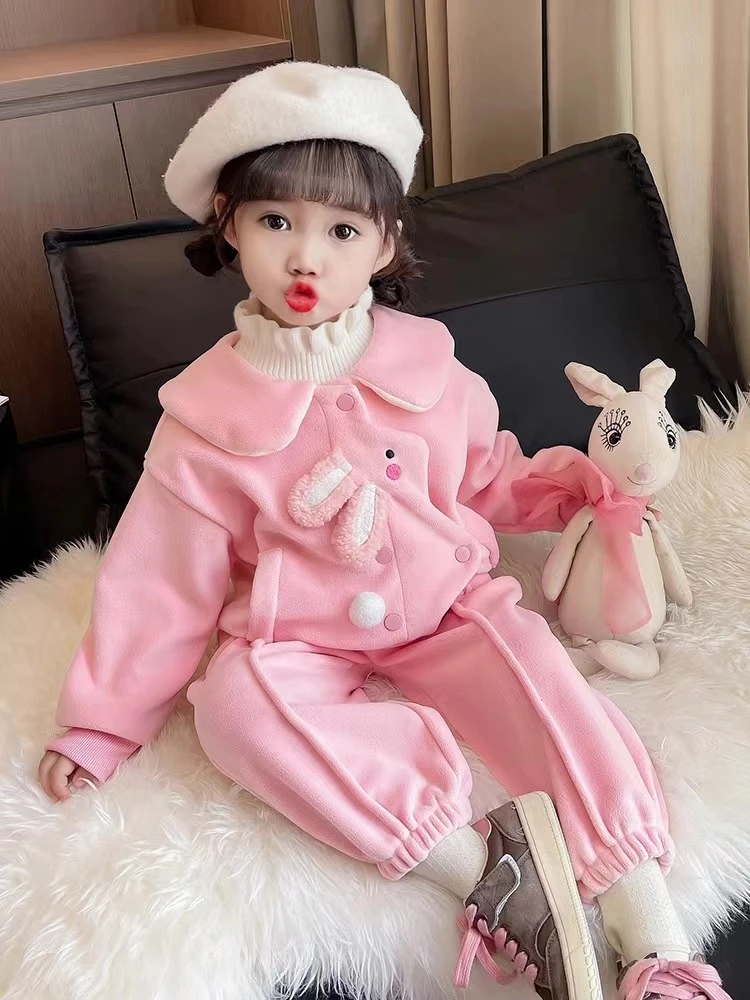 Y-N141【阿楠家甄选】女童套装洋气小兔子加绒两件套