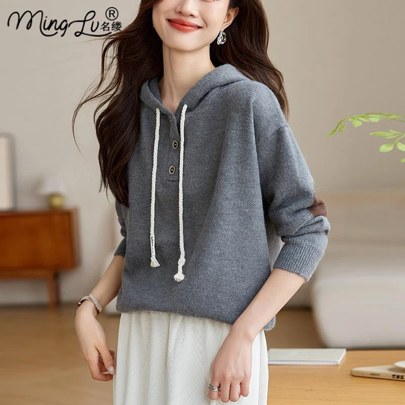 连帽卫衣女士2025年秋季新款女装上衣秋冬韩系慵懒风撞色毛衣帽衫