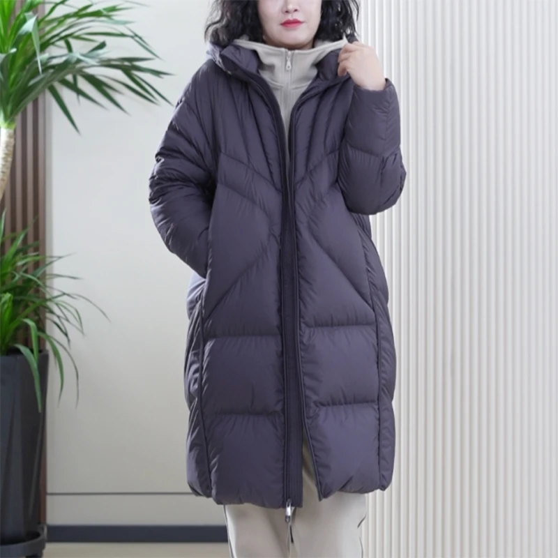 【长款】云朵泡芙保暖羽绒服连帽新国标90白鸭绒时尚大码冬季外套女