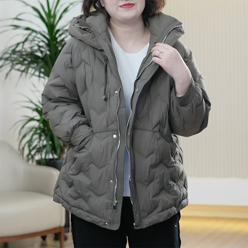 泡芙压胶连帽羽绒服中长款新国标90白鸭绒大码中长款冬季外套女潮