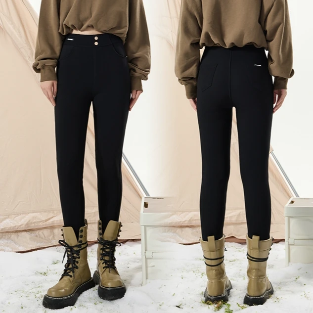 加绒加厚高弹力松紧腰显瘦百搭保暖秋冬季大码休闲裤子女潮