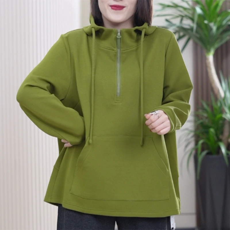 液氨新氧双面棉卫衣女大码百搭显瘦减龄连帽秋季休闲正肩上衣潮