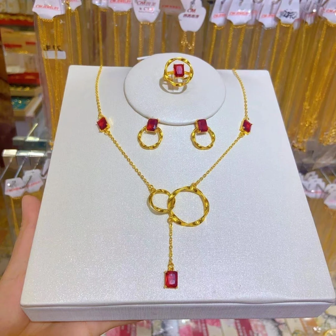 铜合金项链 夏合娜孜新款三件套红色