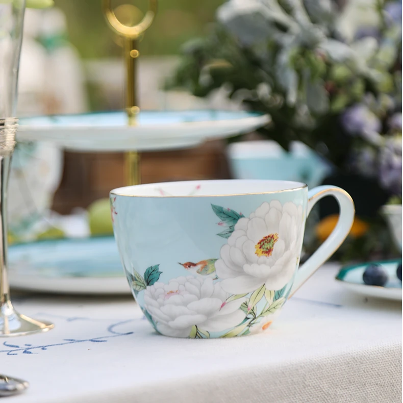 安娜16点（白牡丹）骨瓷中国风早餐杯500ml早餐碗骨瓷家用麦片杯