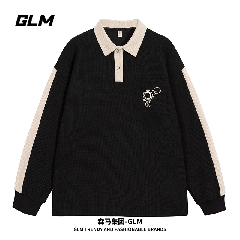 森馬集团GLM卫衣男女同款2023新款宇航员印花Polo领美式休闲长袖