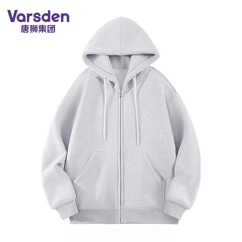唐狮集团Varsden开衫连帽卫衣男春秋青少年灰色长袖情侣运动外套
