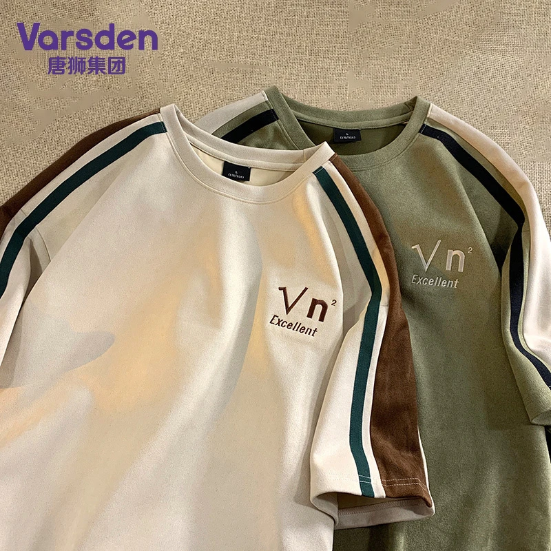 唐狮集团Varsden短袖男士夏季大码港风高街设计感刺绣休闲半袖t恤