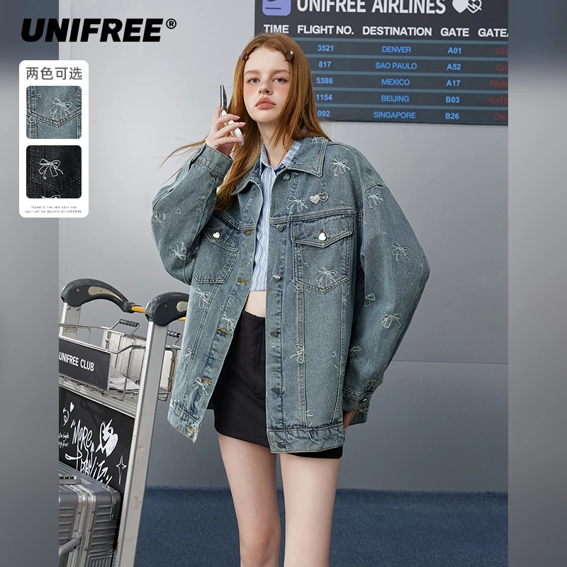 UNIFREE甜酷少女感蝴蝶结牛仔外套U251B505E1E1