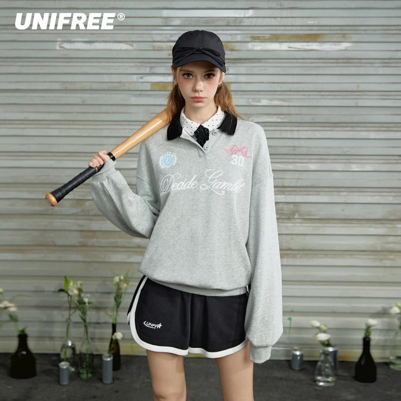 0038【金拐子专属】UNIFREE撞色polo领宽松卫衣U243A049K2I1