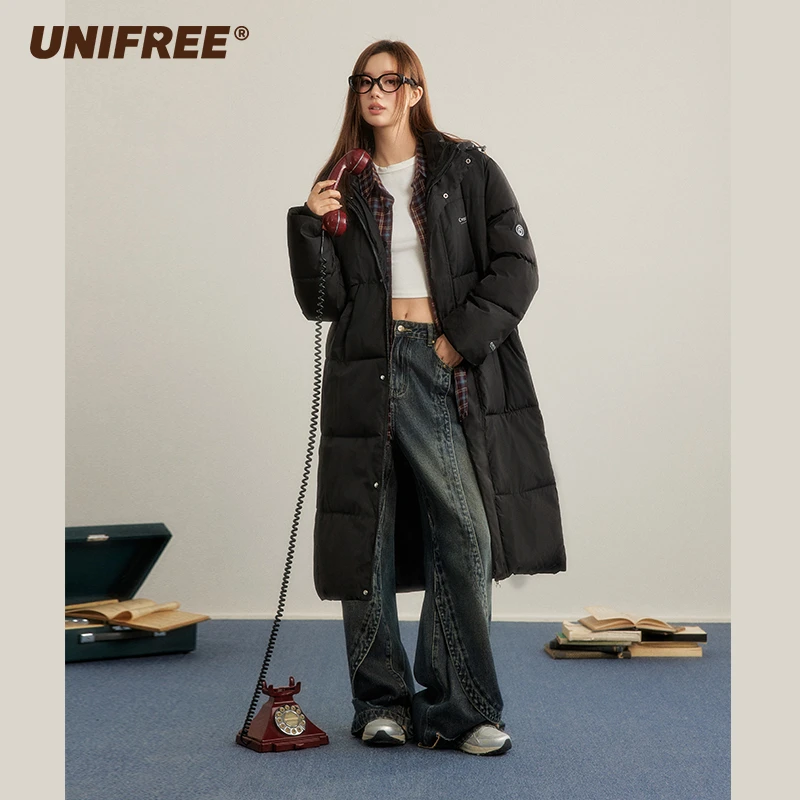 0082【金拐子专属】UNIFREE宽松中长款连帽棉服外套U244O018B1B1