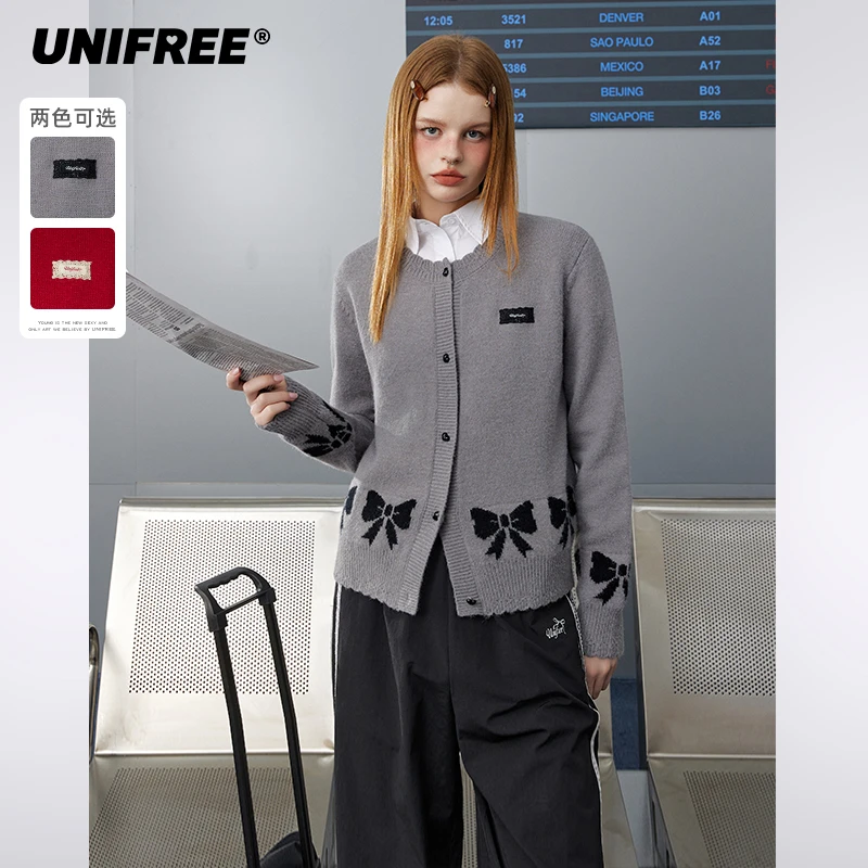 0248【金拐子专属】UNIFREE甜美少女撞色蝴蝶结提花针织