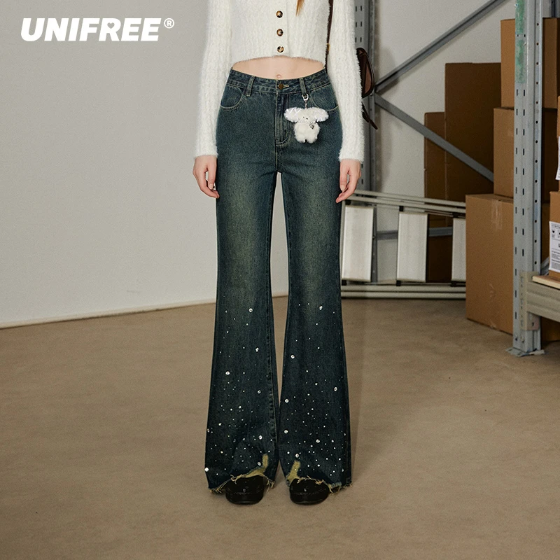 0259【金拐子专属】UNIFREE复古修身微喇牛仔裤U243P063K2K2