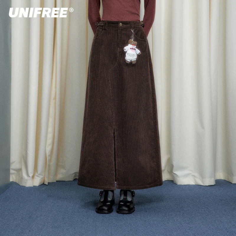 【小呆鸟专属】UNIFREE灯芯绒半身裙复古直筒百搭裙子U244Q277K1K1
