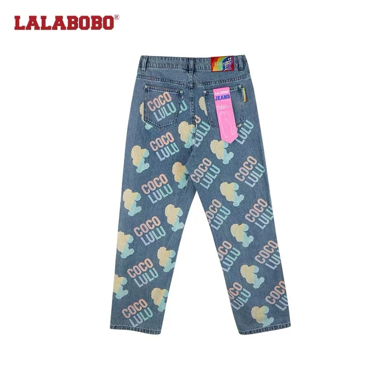石家庄LALABOBO新款复古美式宽松直筒牛仔裤女LBBD-WXZC33长裤